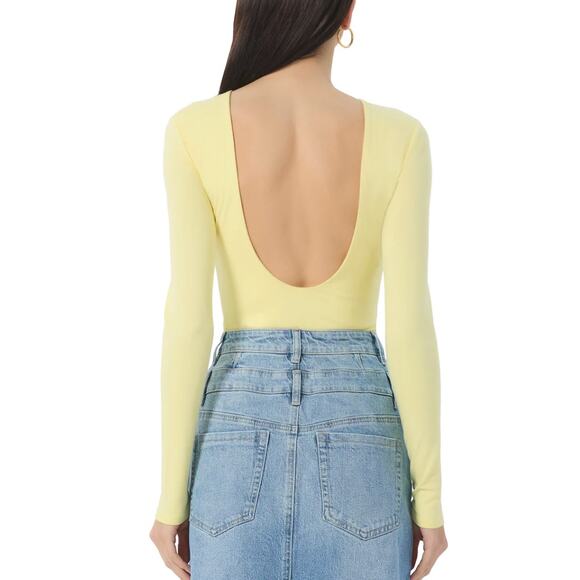 AFRM Backless Top Pale Yellow XS Long Sleeve Bodycon Slinky Pozi $58 NEW no Tag - Picture 1 of 8